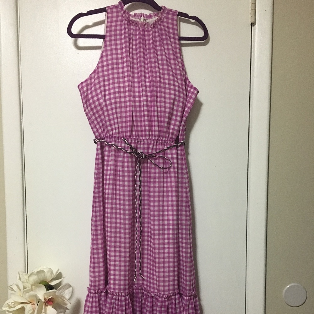 Ann Taylor loft gingham purple dress M